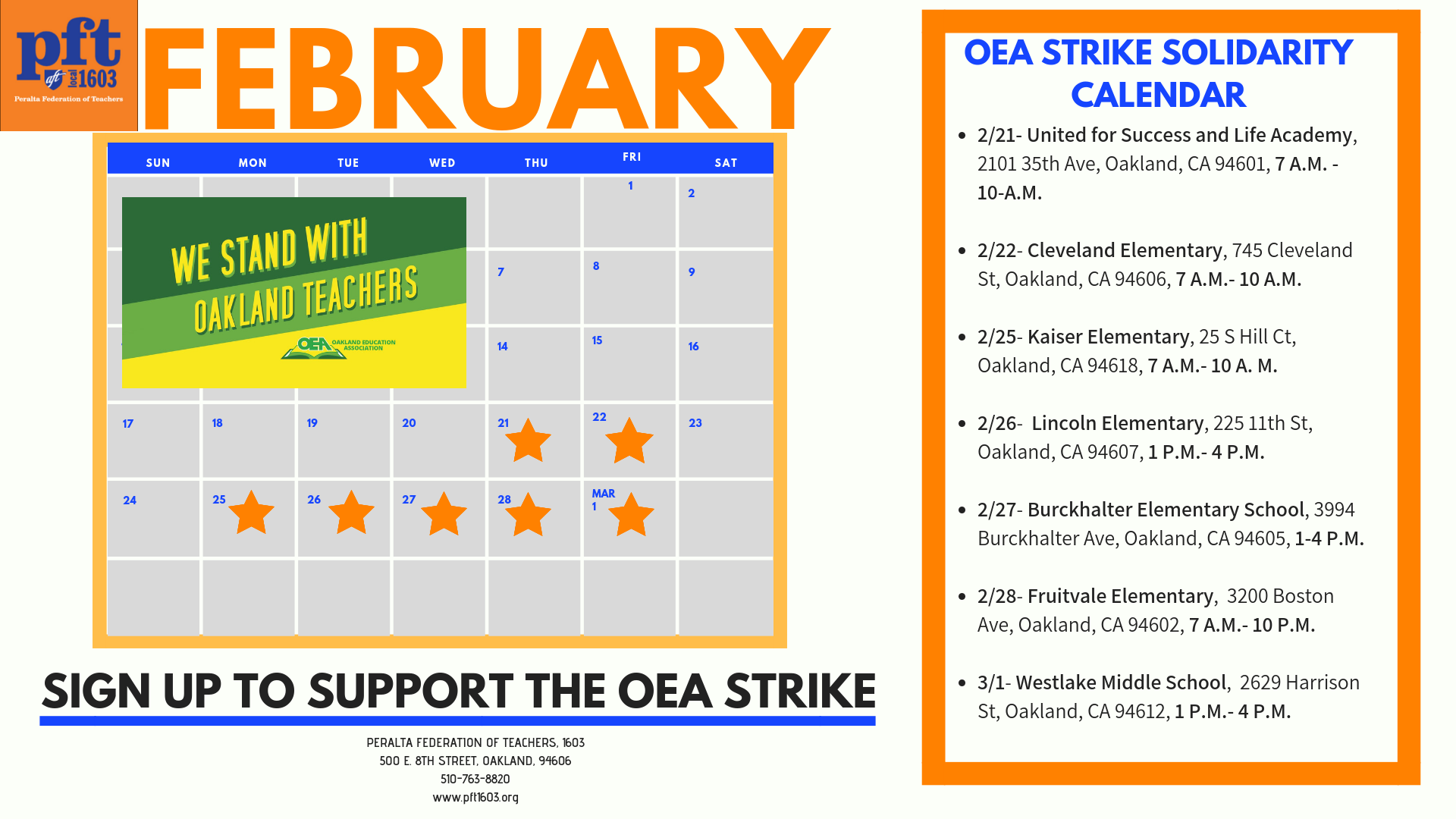 OEA Strike Calendar Peralta Federation of Teachers